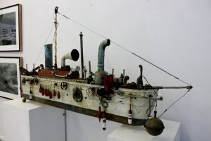A metal ship at the Graeme Altmann ‘Coastal Boy’ at the Outlaw Gallery