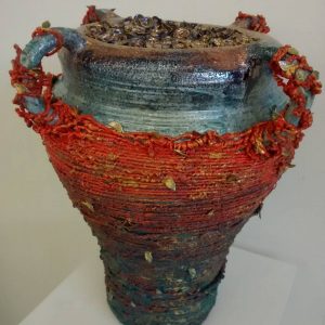 A ceramic and twine vase at the Factory Arts Residents & Friends group show at the Outlaw Gallery