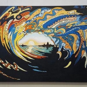 An abstract painting of a wave at the Select 10 group show at the Outlaw Gallery