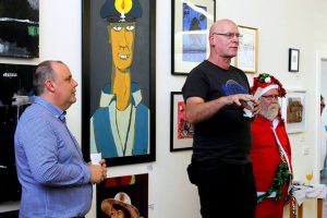 Gleen MOrgan launching the Christmas group show at the Outlaw Gallery