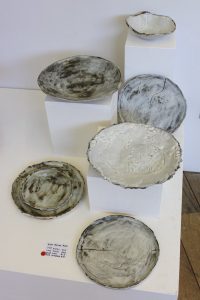 Six ceramic plates at the Christmas 2016 group show at the Outlaw Gallery