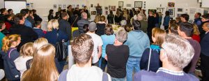 A crowd at Warrnambool College's '23 Visions' group show at the Outlaw Gallery
