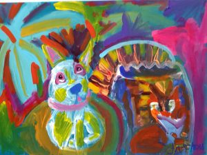 A colourful portrait of a dog by Nahanni Kraft