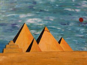A painting of the Great Pyramids by artist Tim Mast.